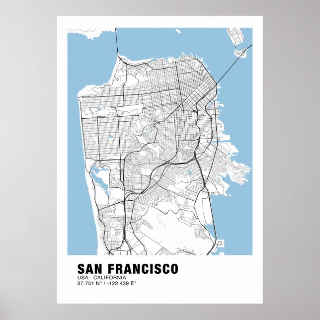 San Francisco Map Poster - Kalifornien White Map (Vorne)
