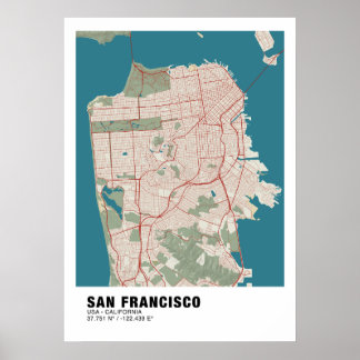 San Francisco Map Poster - Vintage Karte in Kalifo