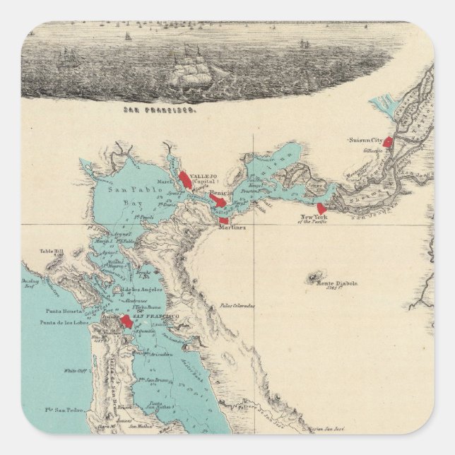 San Francisco nach Sacramento Quadratischer Aufkleber (Vorderseite)