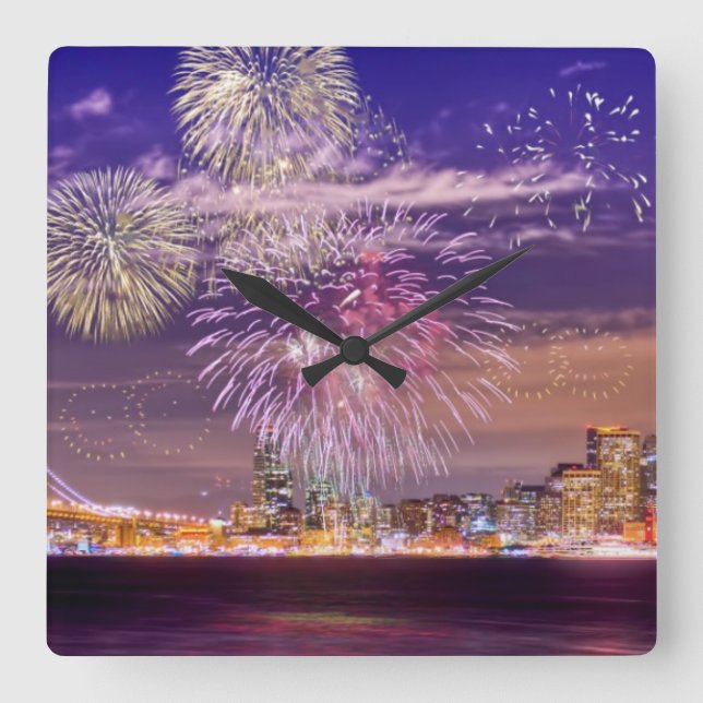 San Francisco neues Jahr-Feuerwerke Quadratische Wanduhr (Vorderseite)