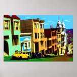 San Francisco Nob Hill 69 - Pop Art Print Poster<br><div class="desc">SAN FRANCISCO - eine digitale Pop-Kunst mit bunten, Viktorianischen Zuhause entlang einer steilen Straße auf dem berühmten Nob Hill von San Francisco, in Erinnerung an das Jahr 1969, als Blume-Power die Stadt beherrschte - die American Fine Art Poster Prints sind eine einzigartige Geschenkidee für Freunde und Familie oder Leckerei selbst!...</div>