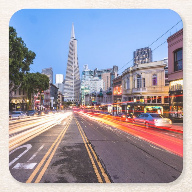 San Francisco North Beach Motion Blur Traffic Rechteckiger Pappuntersetzer (Vorderseite)