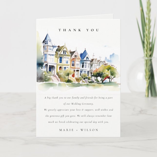 San Francisco Painted Ladies Landscape Wedding Dankeskarte (Vorderseite)