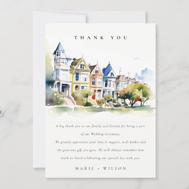 San Francisco Painted Ladies Landscape Wedding Dankeskarte (Vorderseite)