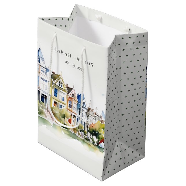 San Francisco Painted Ladies Landscape Wedding Mittlere Geschenktüte (Vorderseite Schrägansicht)