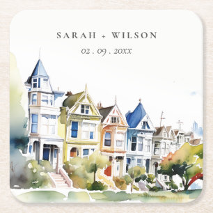 San Francisco Painted Ladies Landschaft Hochzeit Rechteckiger Pappuntersetzer