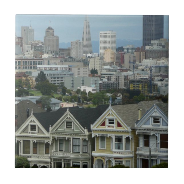 San Francisco Postcard Row City Scene Fotografie Fliese (Vorderseite)