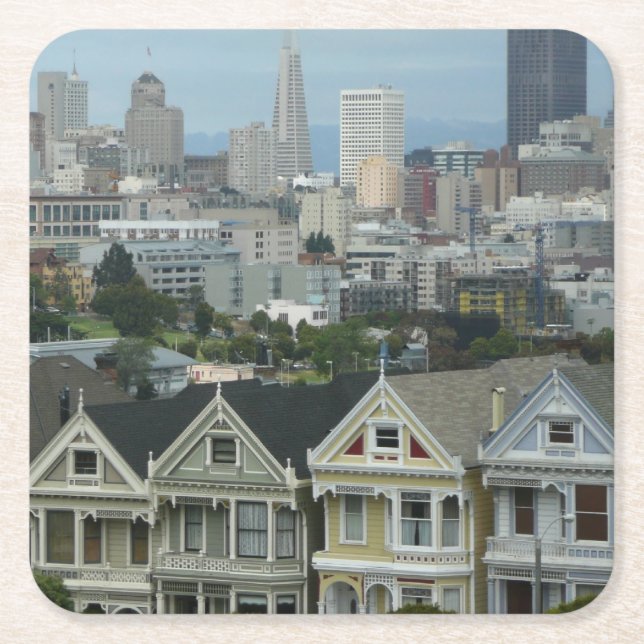 San Francisco Postcard Row City Scene Fotografie Rechteckiger Pappuntersetzer (Vorderseite)