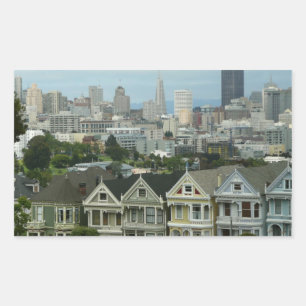 San Francisco Postcard Row Stadt Szene Fotografie Rechteckiger Aufkleber