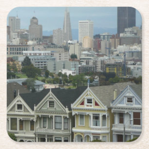 San Francisco Postcard Row Stadt Szene Fotografie Rechteckiger Pappuntersetzer