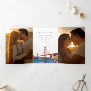 San Francisco QR Code 3 Foto Hochzeit Dreifach Gefaltete Einladung