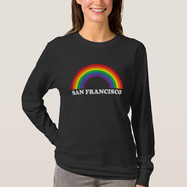 San Francisco Rainbow LGBTQ Gay Pride Lesbians Que T-Shirt (Vorderseite)