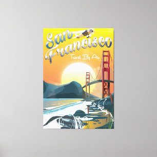 San Francisco "Reise per Luft" Goldener Sonnenunte Leinwanddruck