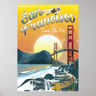 San Francisco "Reise per Luftweg" Goldener Sonnenu Poster