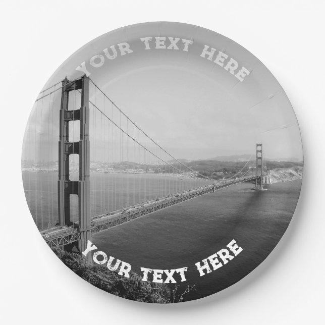 San Francisco Schwarz-weißes Goldenes Tor Pappteller (Vorderseite)