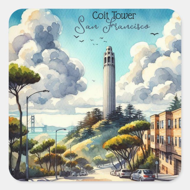 San Francisco Sehenswürdigkeit Souvenir Quadratischer Aufkleber (Vorderseite)