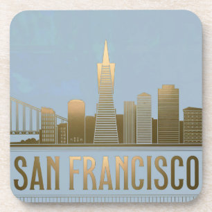 San Francisco Skyline Blue Gold Untersetzer Set