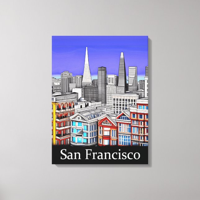 San Francisco Skyline Colored Line Art Leinwanddruck (Vorderseite)