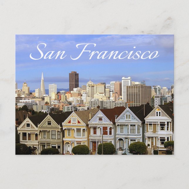 San Francisco Skyline & Painted Ladys, Kalifornien Postkarte (Vorderseite)