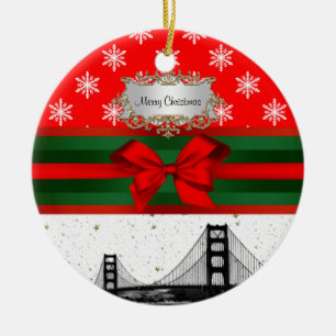 San Francisco Skyline Roter Schneeflocke Weihnacht Keramikornament