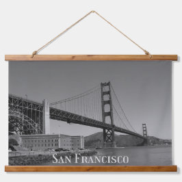 San Francisco Skyline | SF Gloden Gate Bridge Wandteppich Mit Holzrahmen