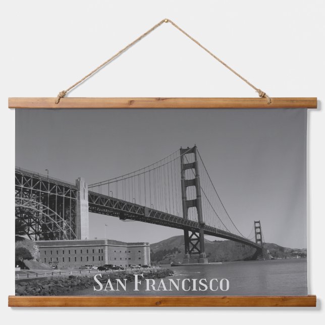 San Francisco Skyline | SF Gloden Gate Bridge Wandteppich Mit Holzrahmen (Vorne)