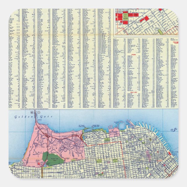 San Francisco Street Karte Quadratischer Aufkleber (Vorderseite)