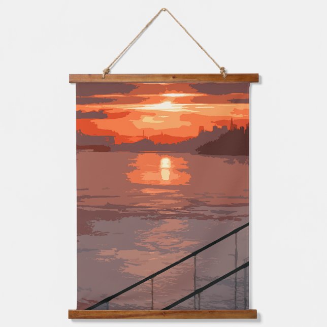 San Francisco Sunrise Retro Wandteppich Mit Holzrahmen (Vorderseite)