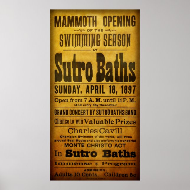 SAN FRANCISCO SUTRO BATHS OFFEN 1897 POSTER (Vorne)