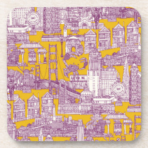 San Francisco Toile lila gelb Getränkeuntersetzer
