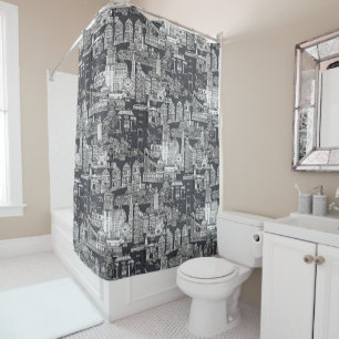 San Francisco Toile Schwarz Eisen Grau Duschvorhang