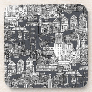 San Francisco Toile Schwarz Eisen Grau Getränkeuntersetzer