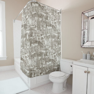 San Francisco Toile Teebraun Starkweiß Duschvorhang