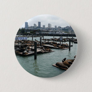 San Francisco und Pier 39 Sea Lions City Skyline Button