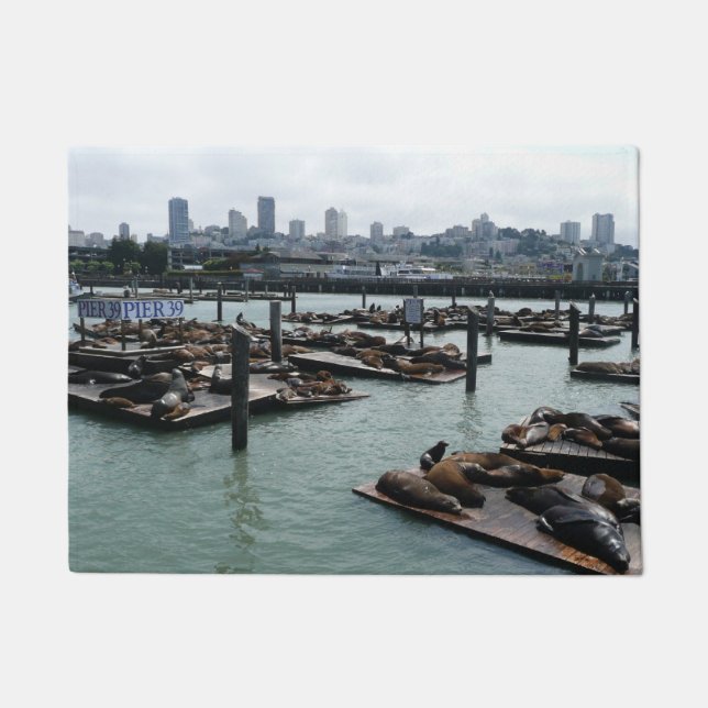 San Francisco und Pier 39 Sea Lions City Skyline Fußmatte (Vorderseite)