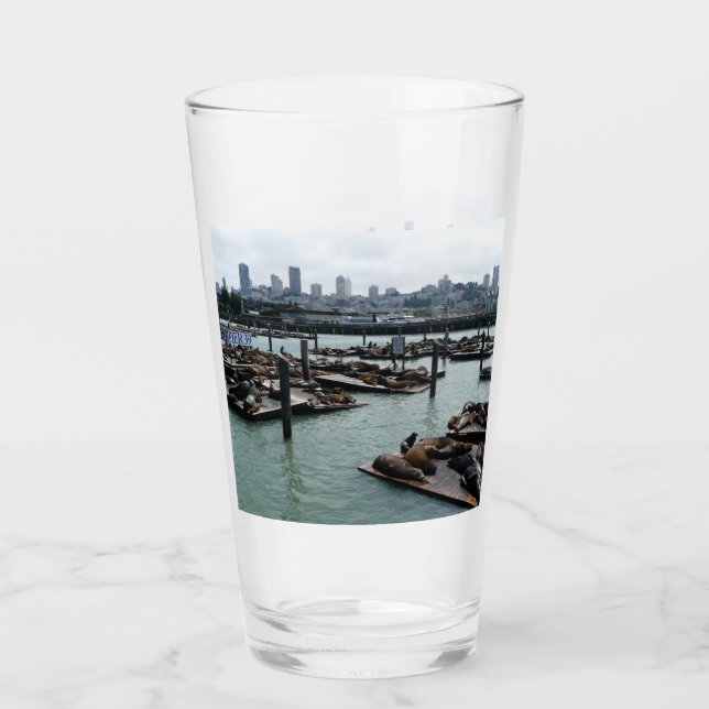 San Francisco und Pier 39 Sea Lions City Skyline Glas (Vorderseite)