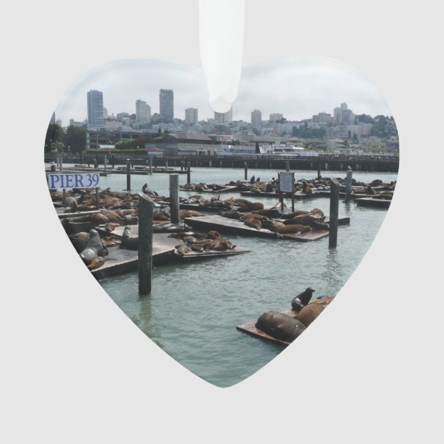 San Francisco und Pier 39 Sea Lions City Skyline Ornament (Vorderseite)
