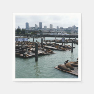 San Francisco und Pier 39 Sea Lions City Skyline Serviette