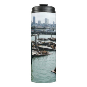 San Francisco und Pier 39 Seelöwen Stadt Skyline Thermosbecher