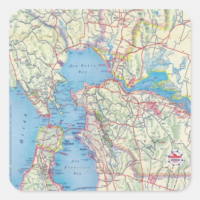 San Francisco und Vicinity Quadratischer Aufkleber (Vorderseite)