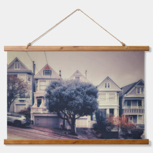 San Francisco Victorianische Häuser Street View Wandteppich Mit Holzrahmen