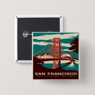 San Francisco Vintag Style Golden Gate Bridge Button