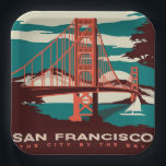San Francisco Vintag Style Golden Gate Bridge  Pappteller<br><div class="desc">Ein wunderschönes Vintages Design in San Francisco. Zeigen Sie Ihre Liebe und Leidenschaft für die wunderschöne Stadt San Francisco. Für mehr tolle Reisedesigns Karo aus der Erholung unseres Shops!</div>