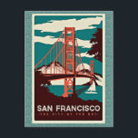 San Francisco Vintage Reiseplakat Postkarte<br><div class="desc">San Francisco Vintage Reiseplakat mit Illustration der Golden Gate Bridge</div>