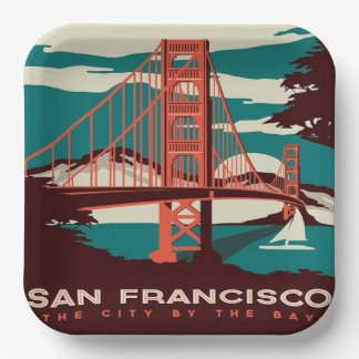 San Francisco Vintage Style Golden Gate Bridge Pappteller