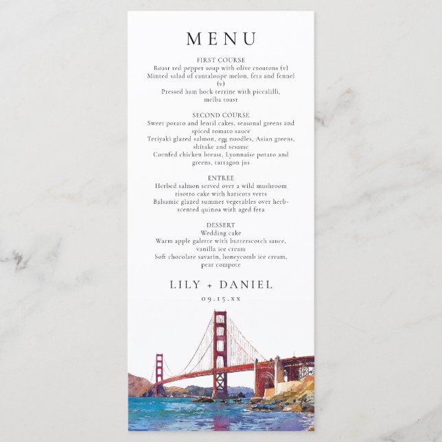 San Francisco Watercolor Destination Wedding Menükarte (Vorderseite)