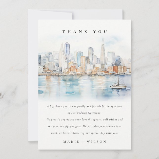 San Francisco Watercolor Landscape Wedding Dankeskarte (Vorderseite)