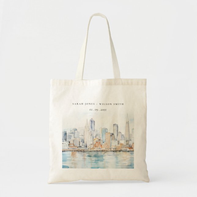 San Francisco Watercolor Landscape Wedding Tragetasche (Vorne)