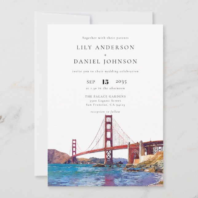 San Francisco Watercolor QR Code Wedding Einladung (Vorderseite)