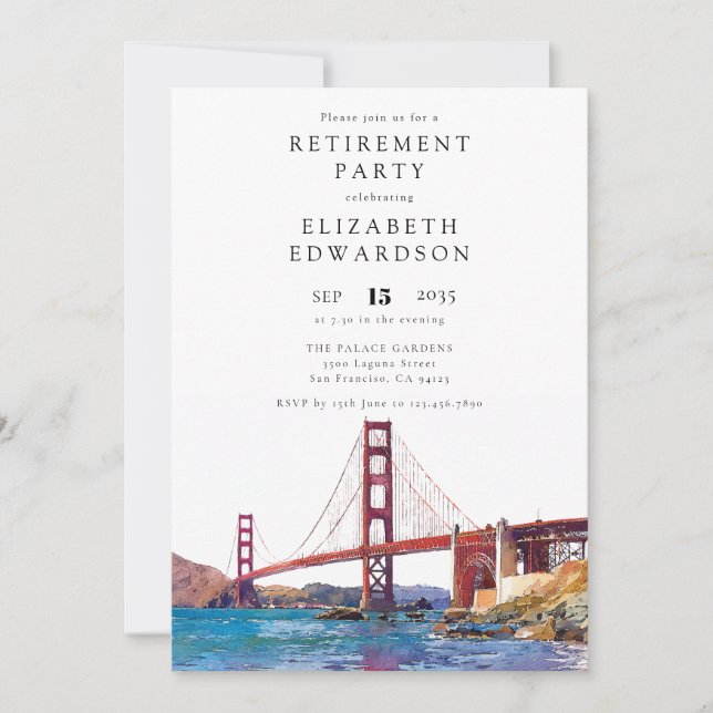 San Francisco Watercolor Retirement Party Einladung (Vorderseite)